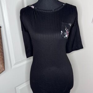 Black Top with Floral Accent